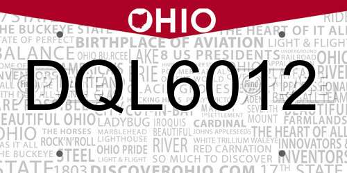 DQL6012 Ohio License Plate
