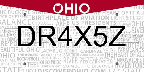 DR4X5Z Ohio License Plate