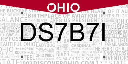 DS7B7I Ohio License Plate