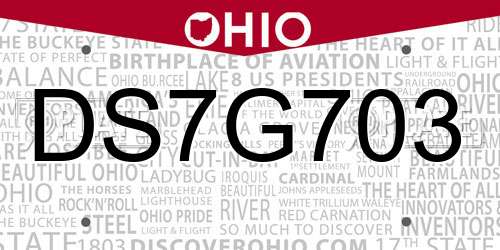 DS7G703 Ohio License Plate