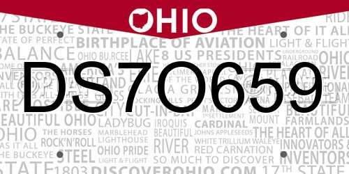 DS7O659 Ohio License Plate