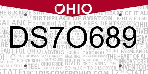 DS7O689 Ohio License Plate