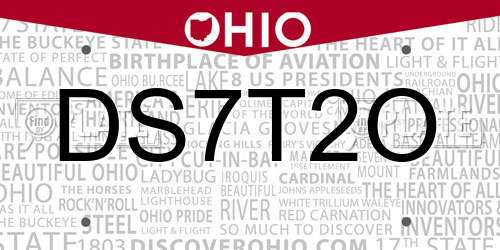 DS7T2O Ohio License Plate