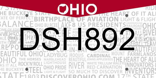 DSH892 Ohio License Plate