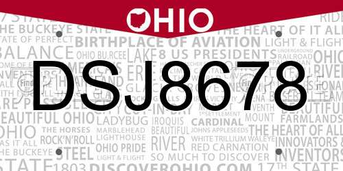 DSJ8678 Ohio License Plate