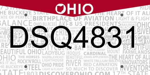 DSQ4831 Ohio License Plate