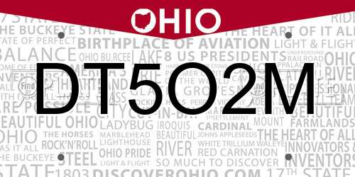 DT5O2M Ohio License Plate