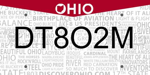 DT8O2M Ohio License Plate