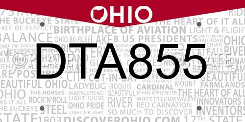 DTA855 Ohio License Plate
