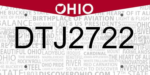 DTJ2722 Ohio License Plate