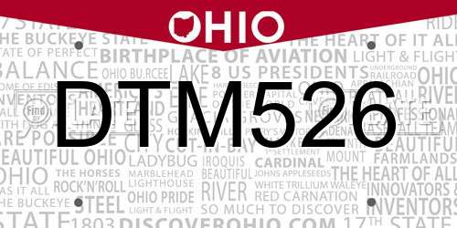 DTM526 Ohio License Plate