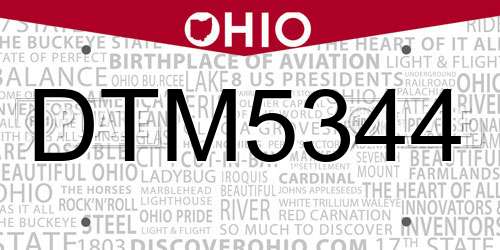 DTM5344 Ohio License Plate