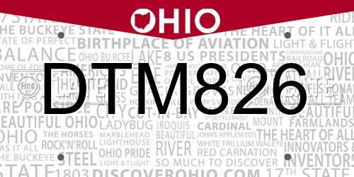 DTM826 Ohio License Plate