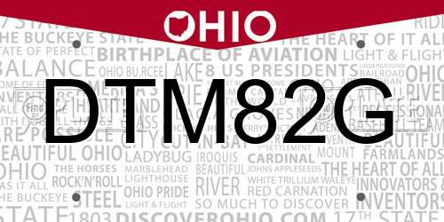 DTM82G Ohio License Plate