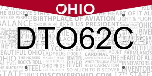 DTO62C Ohio License Plate