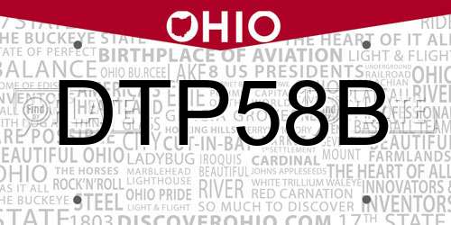 DTP58B Ohio License Plate