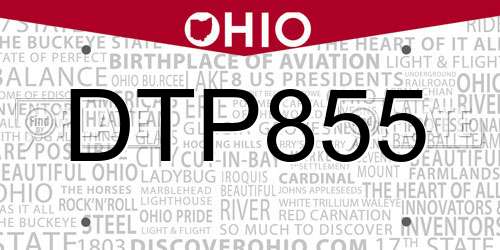 DTP855 Ohio License Plate