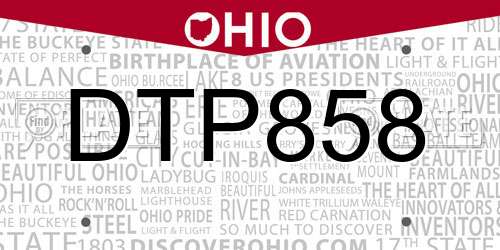 DTP858 Ohio License Plate