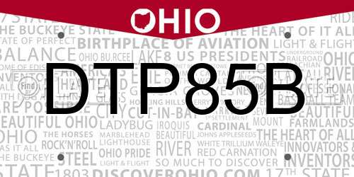 DTP85B Ohio License Plate