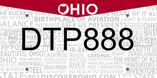 DTP888 Ohio License Plate
