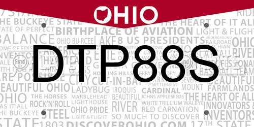 DTP88S Ohio License Plate