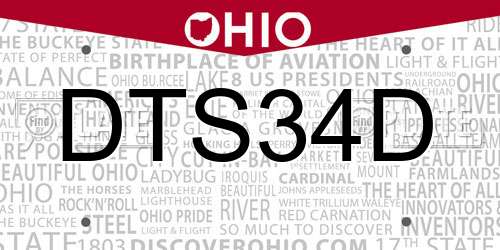 DTS34D Ohio License Plate