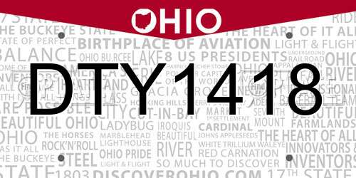 DTY1418 Ohio License Plate