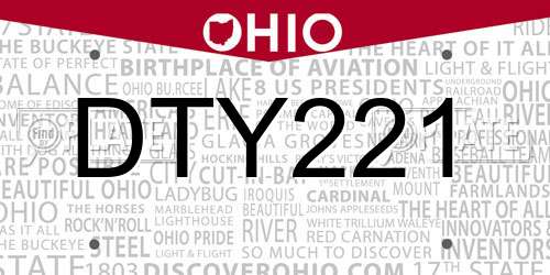 DTY221 Ohio License Plate