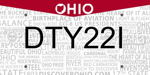 DTY22I Ohio License Plate