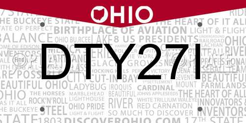 DTY27I Ohio License Plate