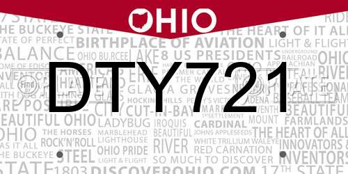 DTY721 Ohio License Plate