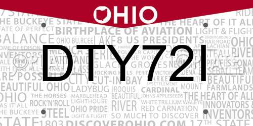 DTY72I Ohio License Plate