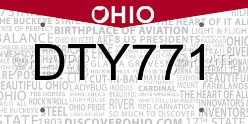 DTY771 Ohio License Plate