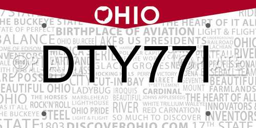 DTY77I Ohio License Plate