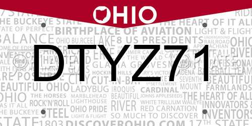 DTYZ71 Ohio License Plate