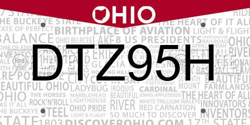 DTZ95H Ohio License Plate