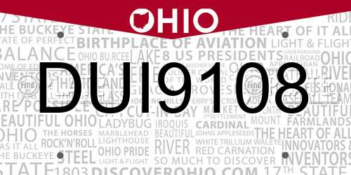 DUI9108 Ohio License Plate