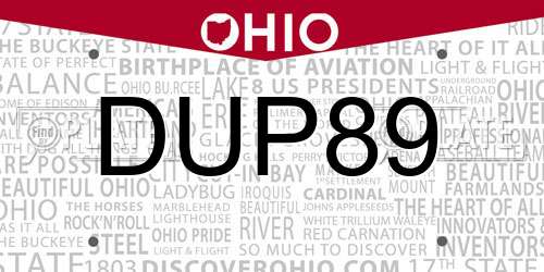 DUP89 Ohio License Plate
