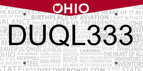 DUQL333 Ohio License Plate