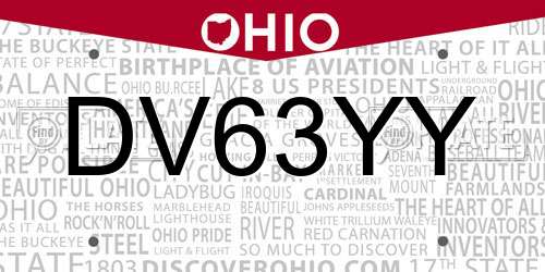 DV63YY Ohio License Plate