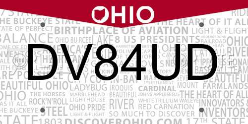 DV84UD Ohio License Plate