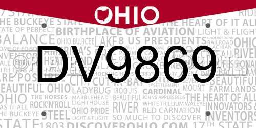DV9869 Ohio License Plate
