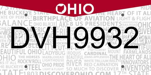 DVH9932 Ohio License Plate