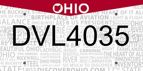 DVL4035 Ohio License Plate