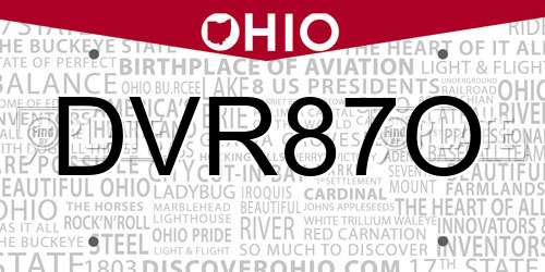 DVR87O Ohio License Plate