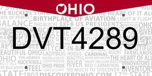 DVT4289 Ohio License Plate