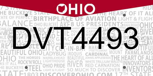 DVT4493 Ohio License Plate