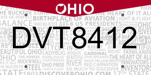 DVT8412 Ohio License Plate