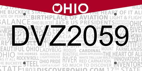 DVZ2059 Ohio License Plate