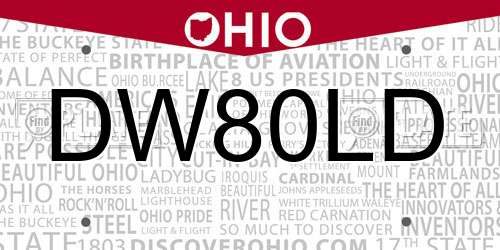 DW80LD Ohio License Plate
